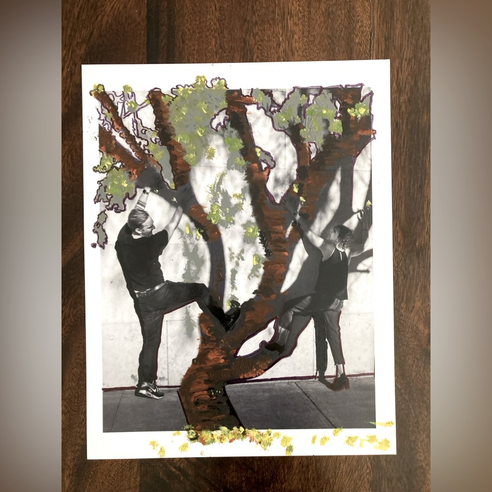 Acrylic Paint Colorful Tree Shadow on Black & White Archival Photographic Print